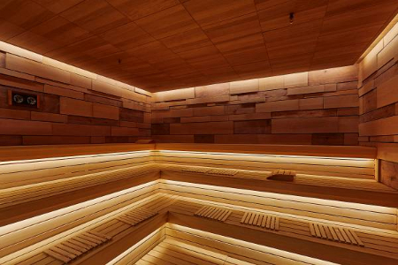 LED Strips Sauna hinter Bank