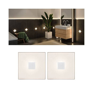 LumiTiles LED Fliesen Square 2er-Set IP44 100x10mm 2x20lm 230/12V 2x0,8W 2700K Weiß Kunststoff Aluminium