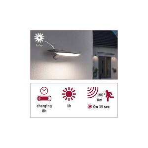 Solar LED Außenwandleuchte Kiran Bewegungsmelder IP44 3000K 180lm Grau