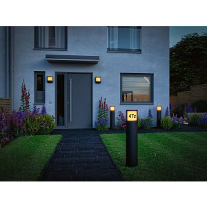 LED Außenwandleuchte Smart Home Zigbee Padea Dämmerungssensor IP44 198x71mm RGBW+ 8,2W 550lm 230V Anthrazit Kunststoff