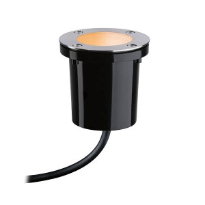 Plug & Shine LED Bodeneinbauleuchte Smart Home Zigbee Goldlicht Einzelspot Insektenfreundlich IP65 Tunable Warm 4,6W Schwarz Edelstahl
