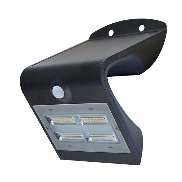 LED Solarleuchte 3,2 Watt schwarz 400lm 3000K IP65, Sensor, 3 Modi, Li-Ion Akku, indirektes Licht