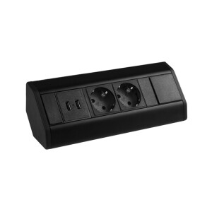 CORNER BOX 2 USB Ecksteckdose Möbelsteckdose Farbe Schwarz Steckdose Schuko