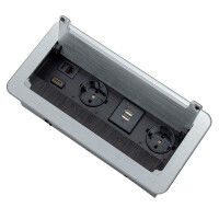 INBOX MöbelEinbausteckdose mit USB RJ45 und HDMIAnschlüssen Farbe Silber Kabellänge 15 m Steckdose Schuko