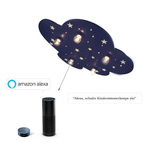 Deckenleuchte Wolke blau mit fluoreszend. Sternen "Amazon Alexa kompatibel"