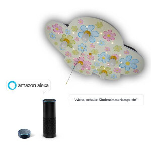 Deckenleuchte Wolke, Bunte Blumen "Amazon Alexa kompatibel"