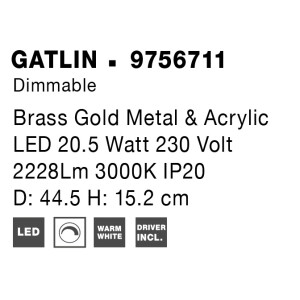 Nova Luce 9756711 Gatlin LED Deckenleuchte Messing Gold