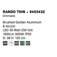 Nova Luce 9453432 Rando Thin LED Pendelleuchte Gold gebürstet