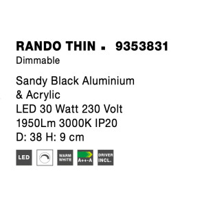 Nova Luce 9353831 Rando Thin LED Deckenleuchte  Schwarz