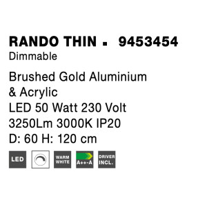 Nova Luce 9453454 Rando Thin LED Pendelleuchte Gold gebürstet