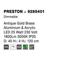 Nova Luce 9285401 Preston LED Pendelleuchte Antik Gold