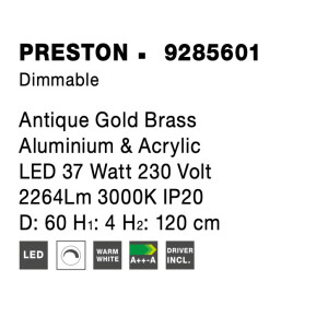 Nova Luce 9285601 Preston LED Pendelleuchte Antik Gold