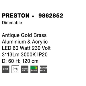 Nova Luce 9862852 Preston LED Pendelleuchte Antik Gold