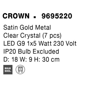 Nova Luce 9695220 Crown G9 Wandleuchte Satin Gold