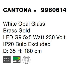 Nova Luce 9960614 Cantona G9 Pendelleuchte Gold, Weiß