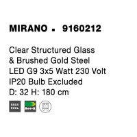 Nova Luce 9160212 Mirano G9 Pendelleuchte Gold, Transparent