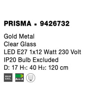 Nova Luce 9426732 Prisma E27 Pendelleuchte Gold, Transparent