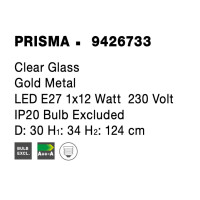Nova Luce 9426733 Prisma E27 Pendelleuchte Gold, Transparent