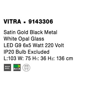 Nova Luce 9143306 Vitra G9 Pendelleuchte Gold, Weiß, Schwarz