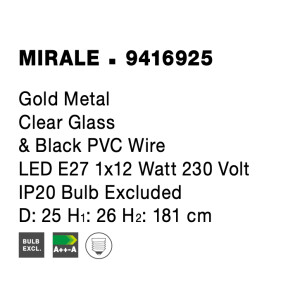 Nova Luce 9416925 Mirale E27 Pendelleuchte Schwarz, Gold, Transparent