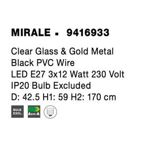 Nova Luce 9416933 Mirale E27 Pendelleuchte Schwarz, Gold, Transparent