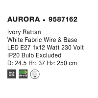 Nova Luce 9587162 Aurora E27 Pendelleuchte Elfenbein