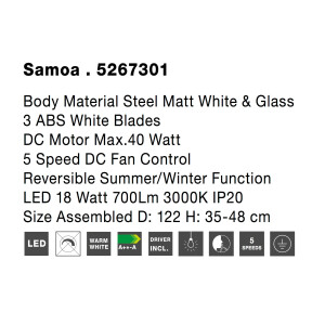 Nova Luce 5267301 Samoa LED Ventilator Weiß