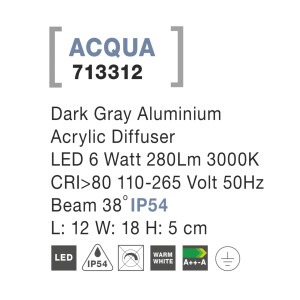 Nova Luce Acqua 713312 Wandleuchte IP54 Dunkel Grau