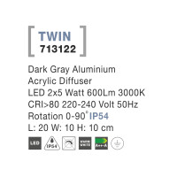 Nova Luce Twin 713122 Wandleuchte IP54 Dunkel Grau