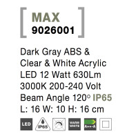 Nova Luce Max 9026001 Wandleuchte IP65 Dunkel Grau