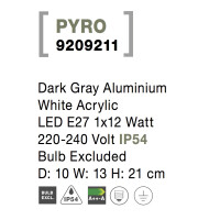 Nova Luce Pyro 9209211 Wandleuchte IP54 Dunkel Grau