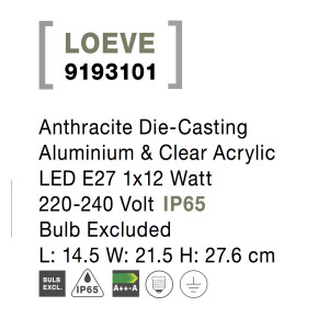 Nova Luce Loeve 9193101 Wandleuchte IP65 Anthrazit