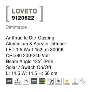 Nova Luce Loveto 9120622 Wegeleuchte IP65 Anthrazit
