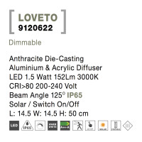 Nova Luce Loveto 9120622 Wegeleuchte IP65 Anthrazit