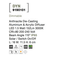Nova Luce Dyn 9190101 Wandleuchte IP65 Anthrazit