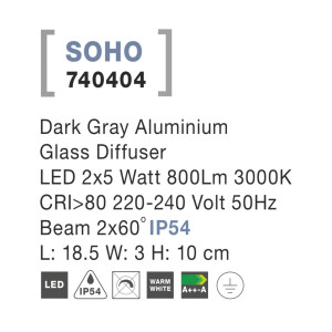 Nova Luce Soho 740404 Wandleuchte IP54 Dunkel Grau