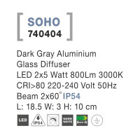 Nova Luce Soho 740404 Wandleuchte IP54 Dunkel Grau