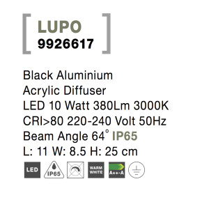 Nova Luce Lupo 9926617 Wandleuchte IP65 Schwarz
