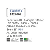 Nova Luce Tommy 9521001 Wand,-Deckenleuchte IP54 Dunkel Grau