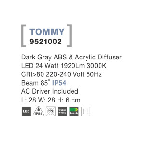 Nova Luce Tommy 9521002 Wand,-Deckenleuchte IP54 Dunkel Grau