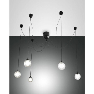 Fabas Luce Blog LED Pendelleuchte LED 5x5W Metall und Borsilicatglas Schwarz