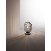 Fabas Luce Infinity Tischleuchte E27 1X40W Metall und geblasenes Glas Grau transparent