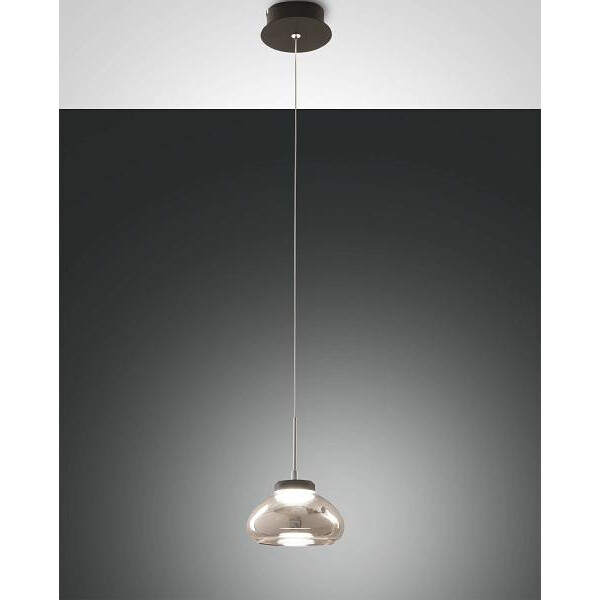 Fabas Luce Arabella Pendelleuchte inkl. Smartluce LED 1x8W Metall und geblasenes Glas Grau transparent