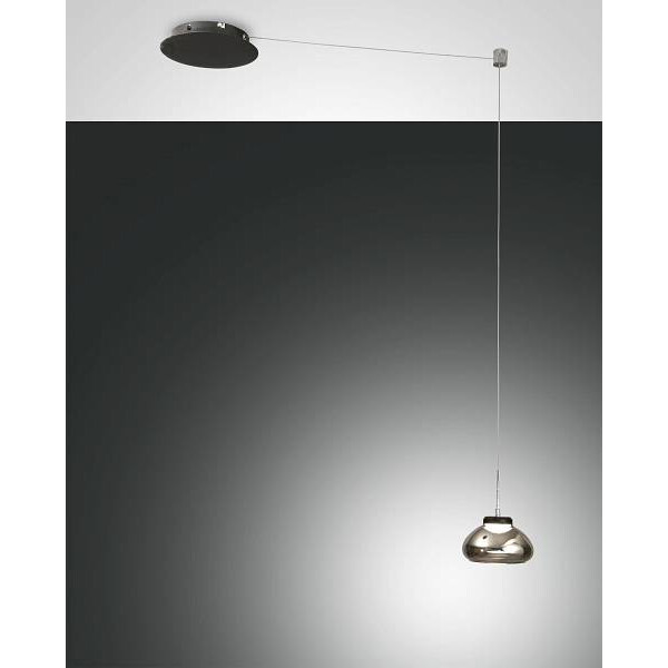 Fabas Luce Arabella Pendelleuchte LED 1x8W Metall und geblasenes Glas Grau transparent