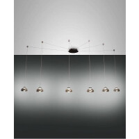 Fabas Luce Arabella Pendelleuchte LED 6x8W Metall und geblasenes Glas Grau transparent