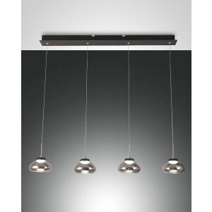 Fabas Luce Arabella Pendelleuchte LED 4x8W Metall und geblasenes Glas Grau transparent