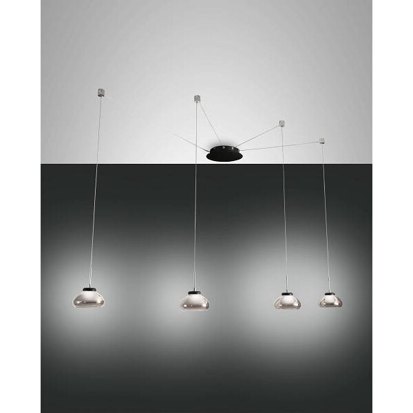 Fabas Luce Arabella Pendelleuchte LED 4x8W Metall und geblasenes Glas Grau transparent