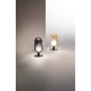 Fabas Luce Gubbio Tischleuchte G9 LED 1x3W Metall und Borsilicatglas Grau transparent