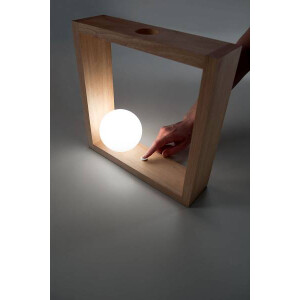 Fabas Luce Kark Tischleuchte LED 1x5W Holzgestell mit Geblasenes Glas Eichenholz