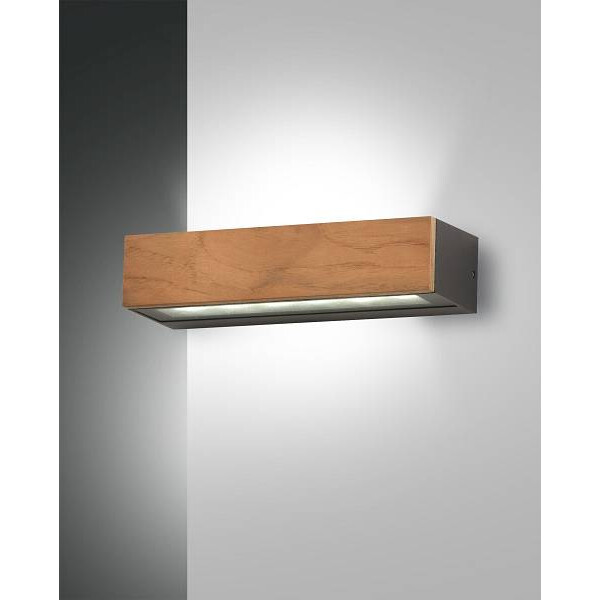 Fabas Luce Hazel Wandleuchte LED 1x13W Metall und Holz mit Glas Teakholz